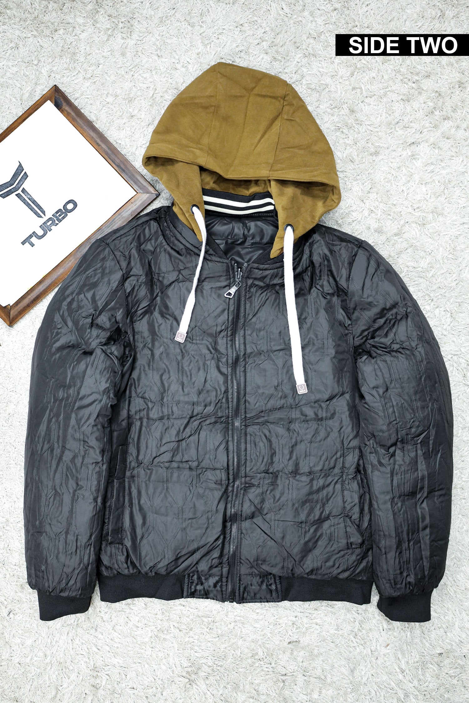 Rib Collar Hooded Padded Imported Puffer Jacket