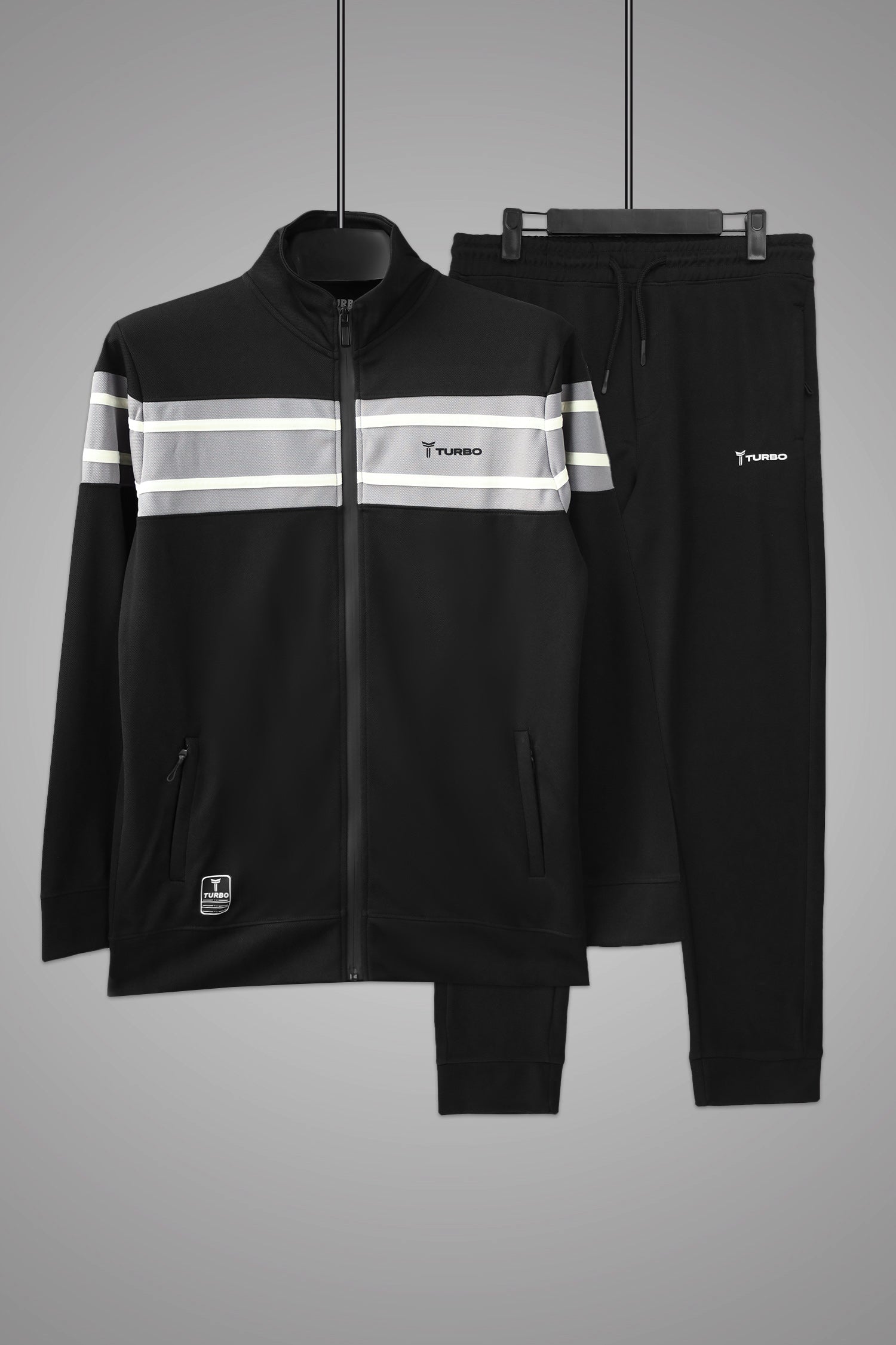 Turbo Color-Block Panel Standing Collar Zipper Tracksuit