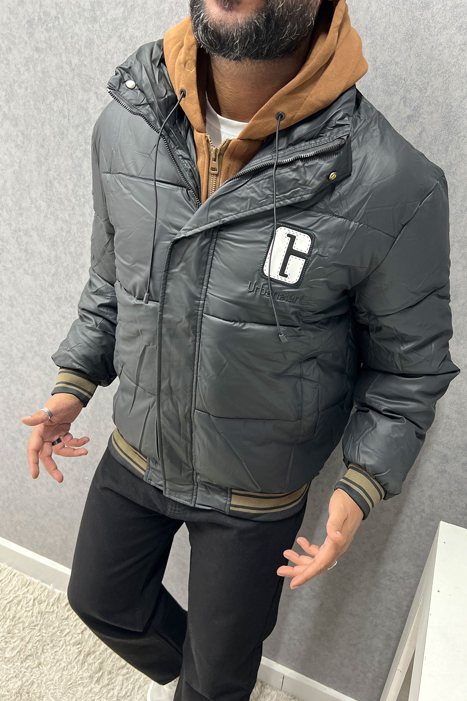 G Letter Logo Dual Zip Hooded Imported Puffer Jacket