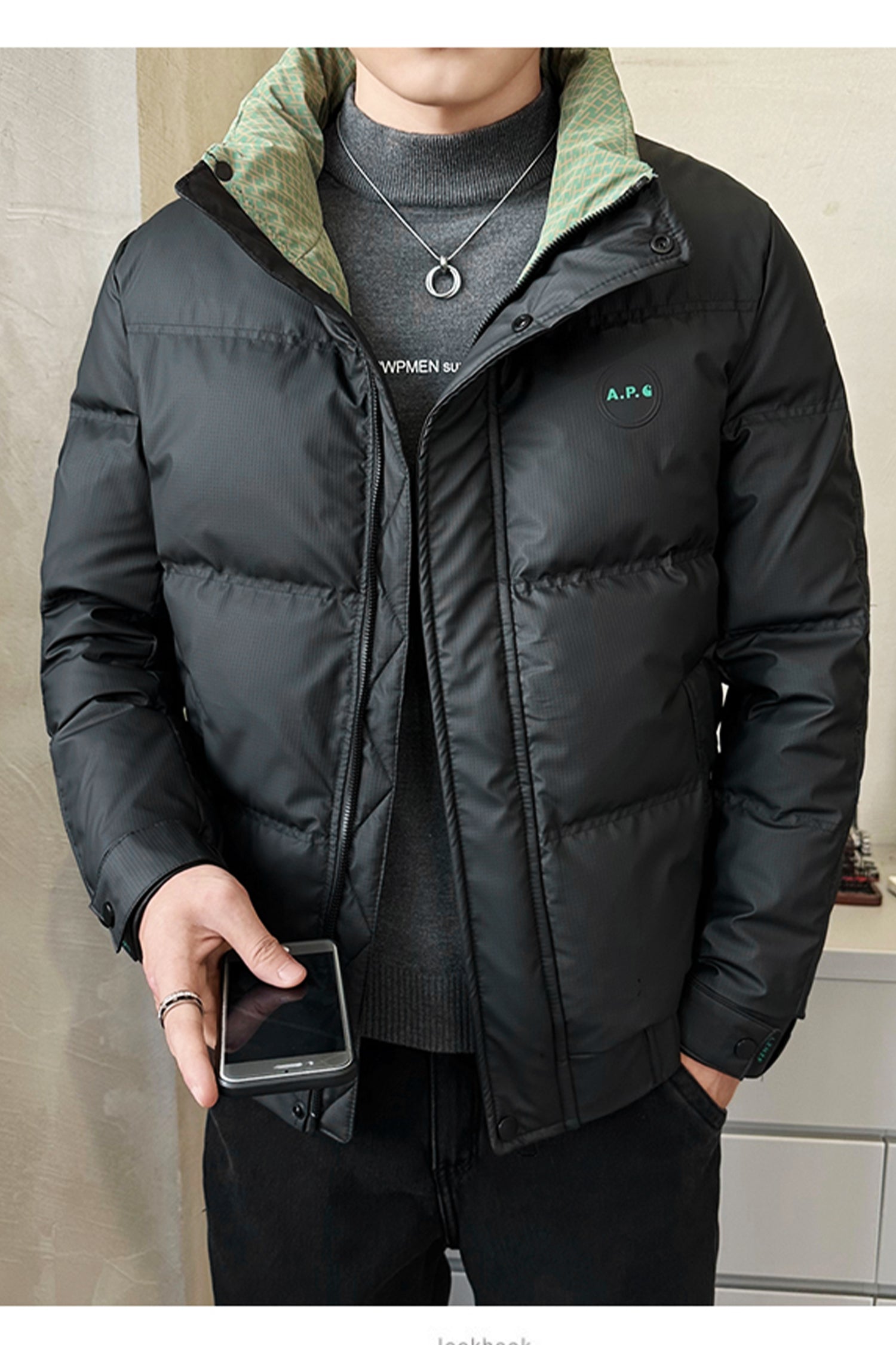 Premium Mock Neck Imported Puffer Jacket In Black