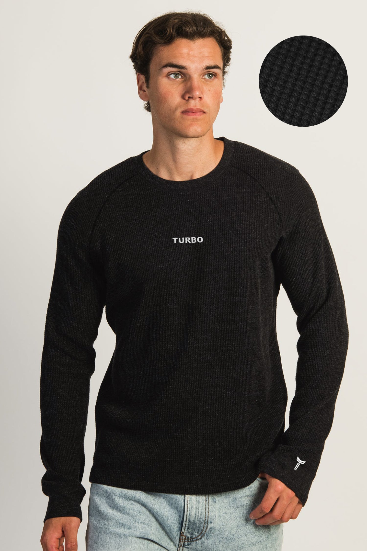 Turbo Waffle Texture Round Neck Thermal Cotton Men's Sweatshirt