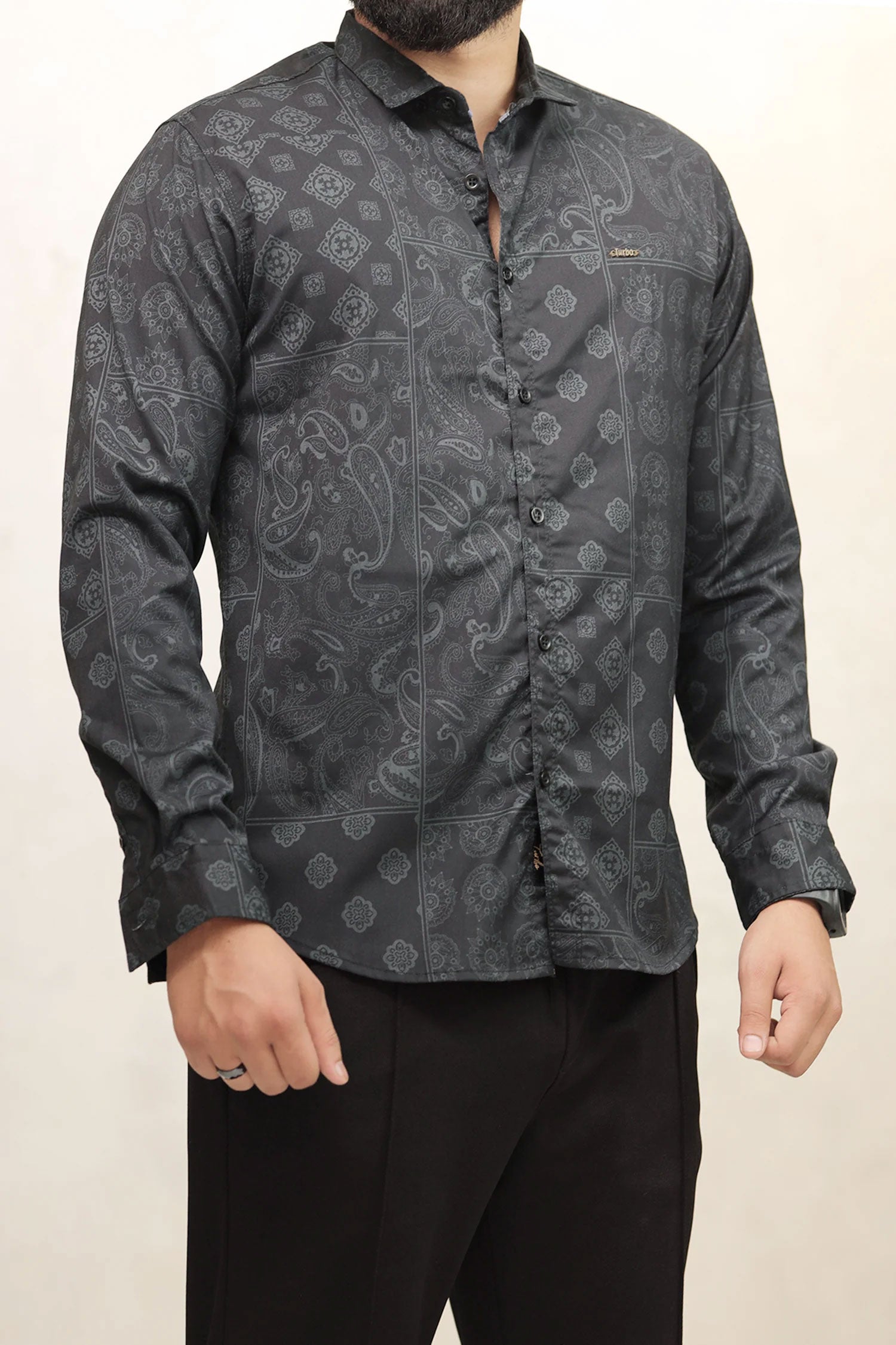 Turbo Splash Printed Long Sleeve Cotton Casual Shirt