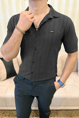 Turbo Minimalist Design Half Sleeve Casual Shirt In Black