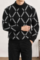 Windowpane Argyle Pattern Imported Round Neck Rabbit Wool Men's Sweater