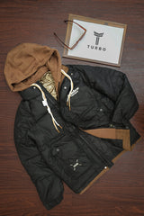 Winter Breeze Hood Style Imported Puffer Jacket In Black