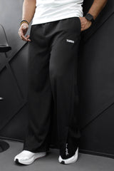 Turbo Loose Zipper Bottom Imp Cotton Blend Trouser In Black