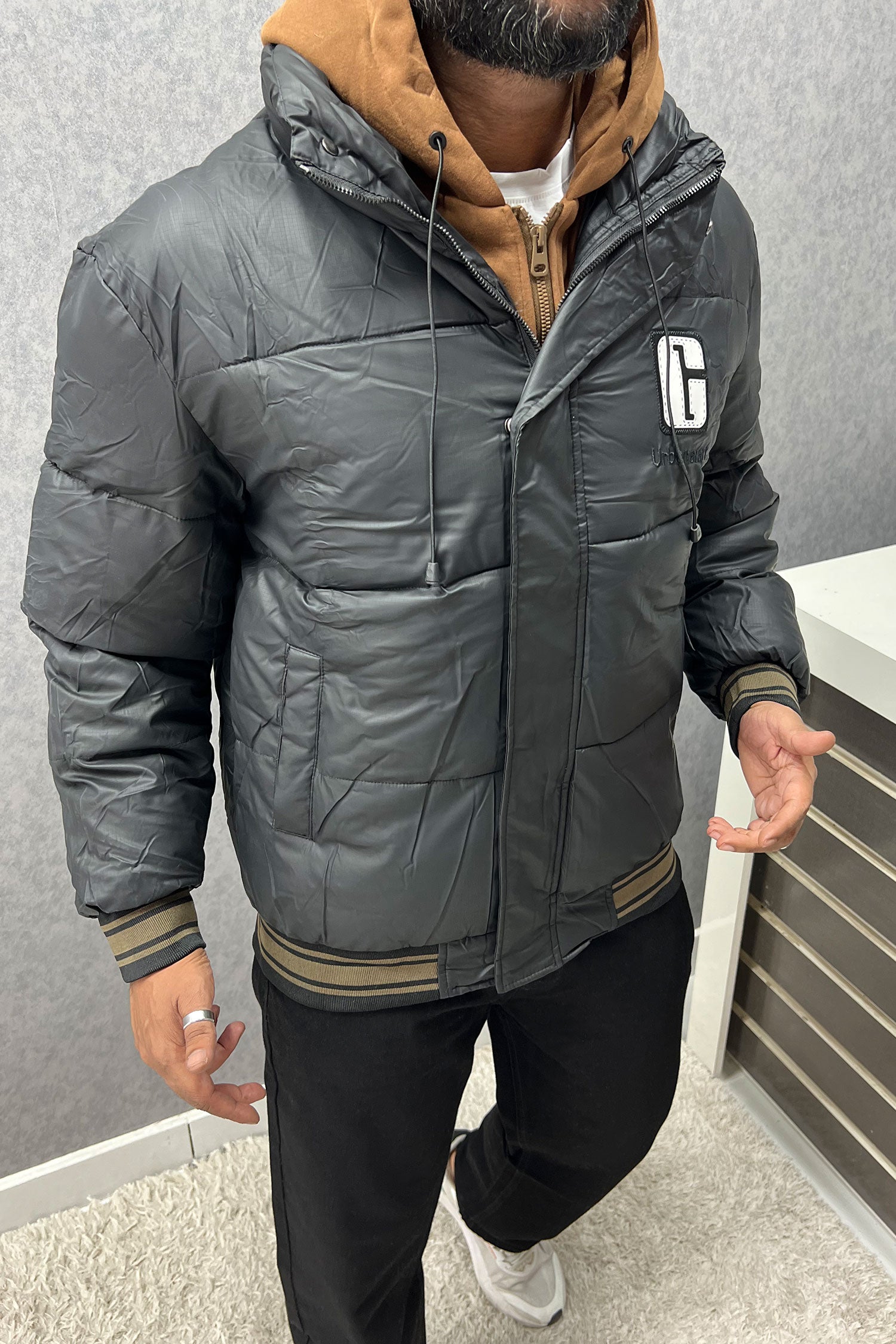 G Letter Logo Dual Zip Hooded Imported Puffer Jacket