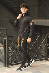 Turbo Diagonal Stripes Men Zipper Tracksuit In Black