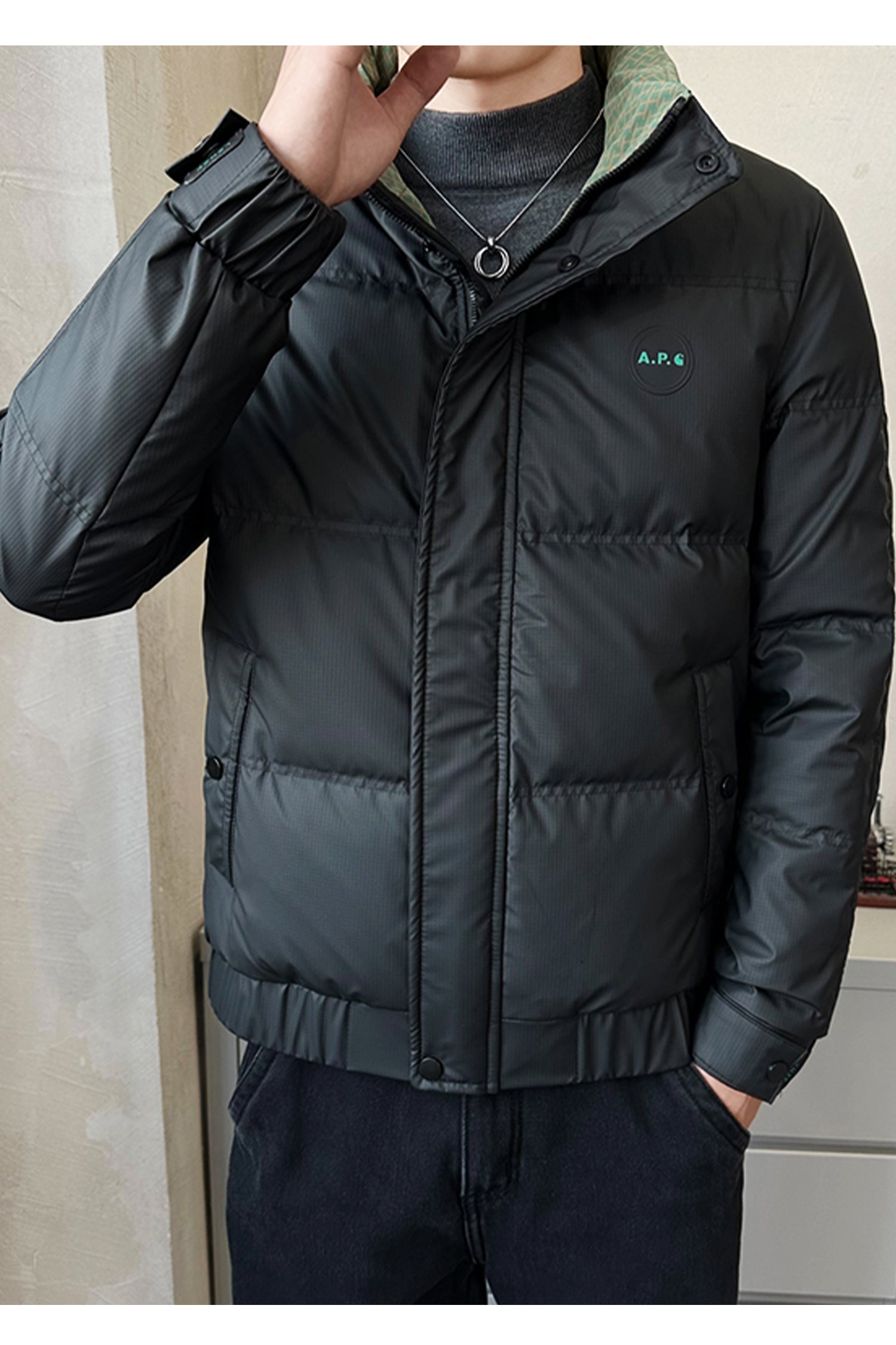 Premium Mock Neck Imported Puffer Jacket In Black