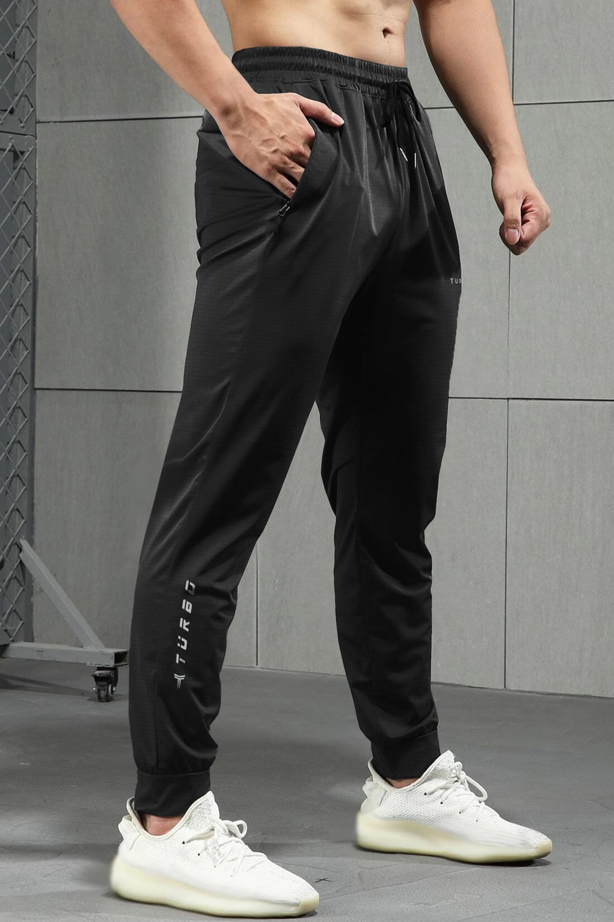 Turbo Siganture Elastic Dryfit Sportswear Trouser in Black