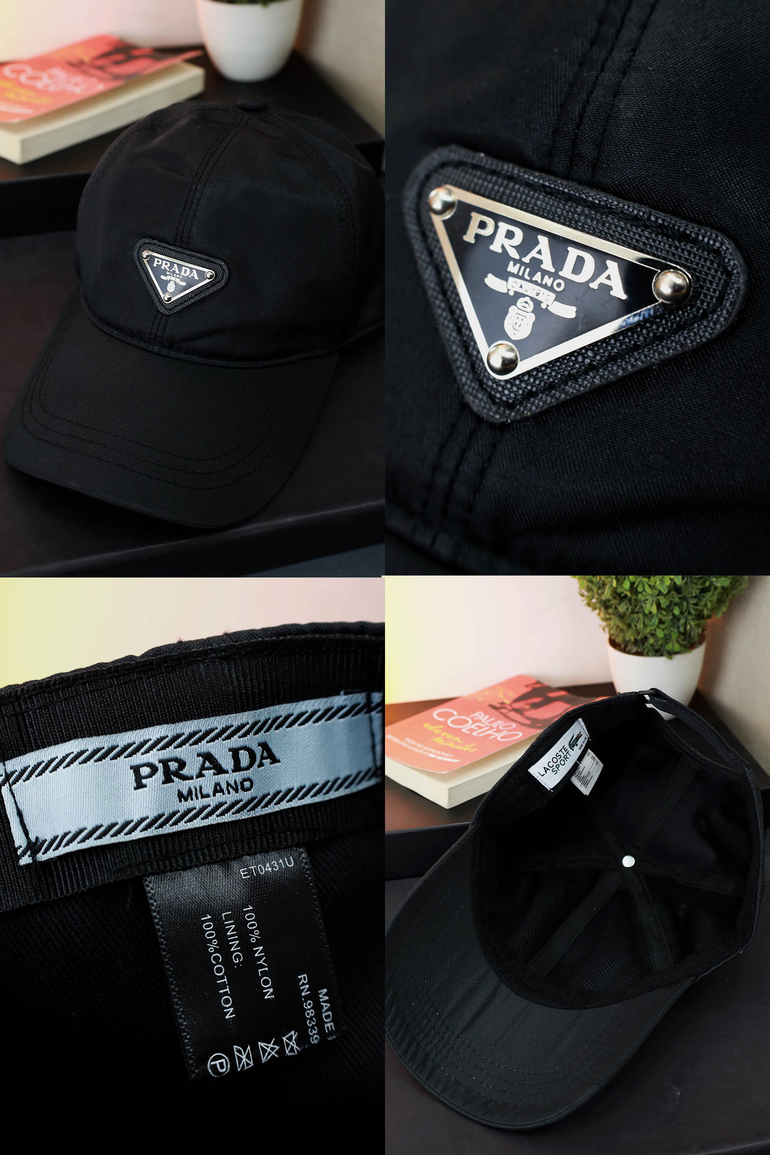 Prada Metal Logo Cotton Cap In Black