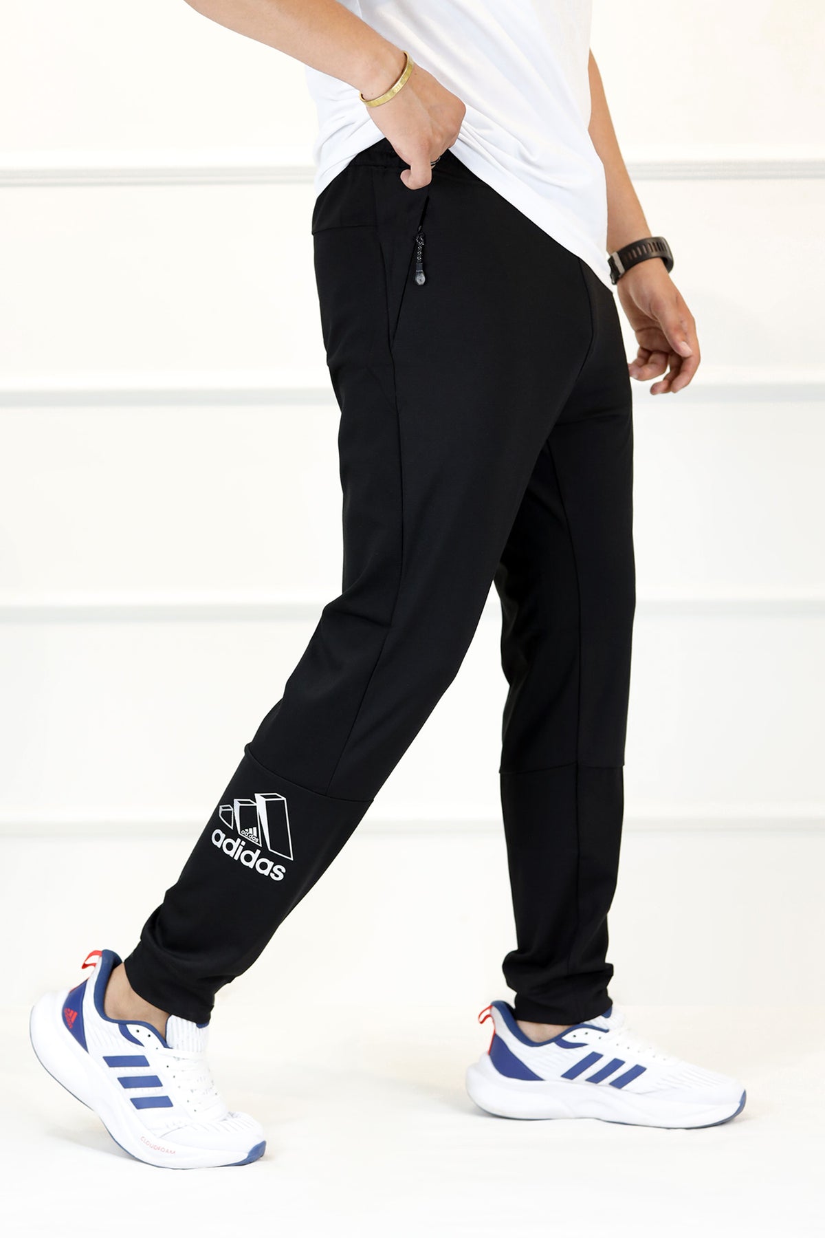 Adds Skinny Seluar Track 3 Stripes Line Sportswear Trouser In Black