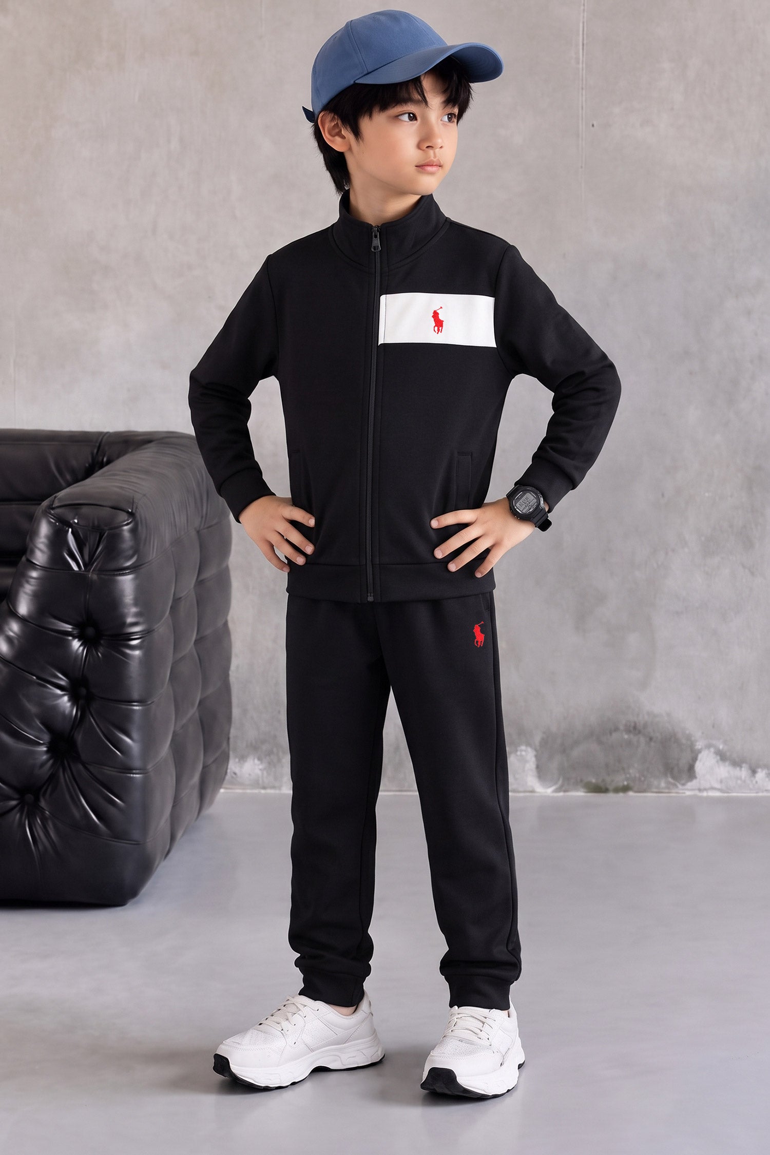 Polo Elite Motion Zipper Kid's Co-Ord Set In Black
