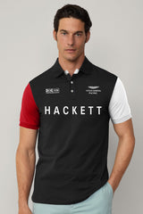 Hackt Lndon Aston Martin Racing Contrast Sleeve Men's Polo Shirt In Black