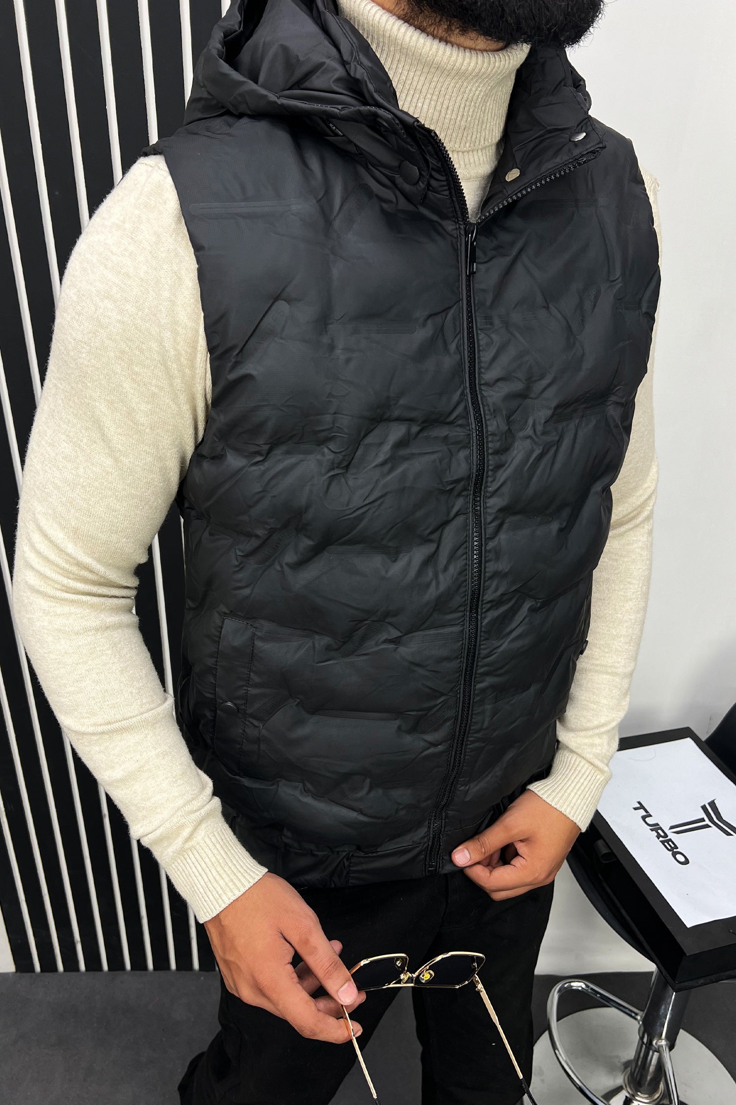 Plain Padded Hood Quilted Imported Men's Gilet