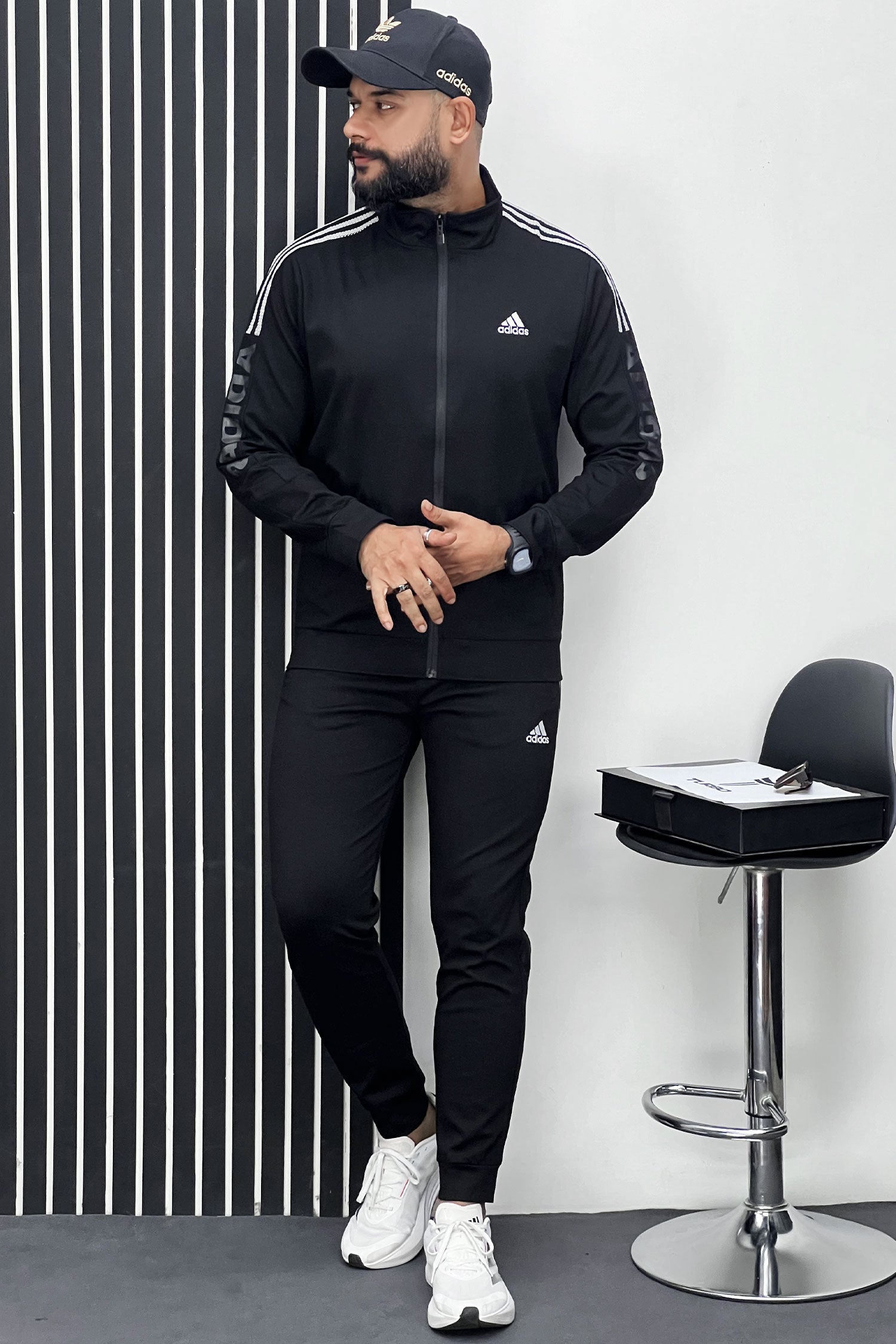 Adds Half Stripes Sportswear Men Zipper Tracksuit