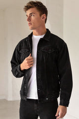 Slim Fit Front Pocket Style Denim Jacket in Black