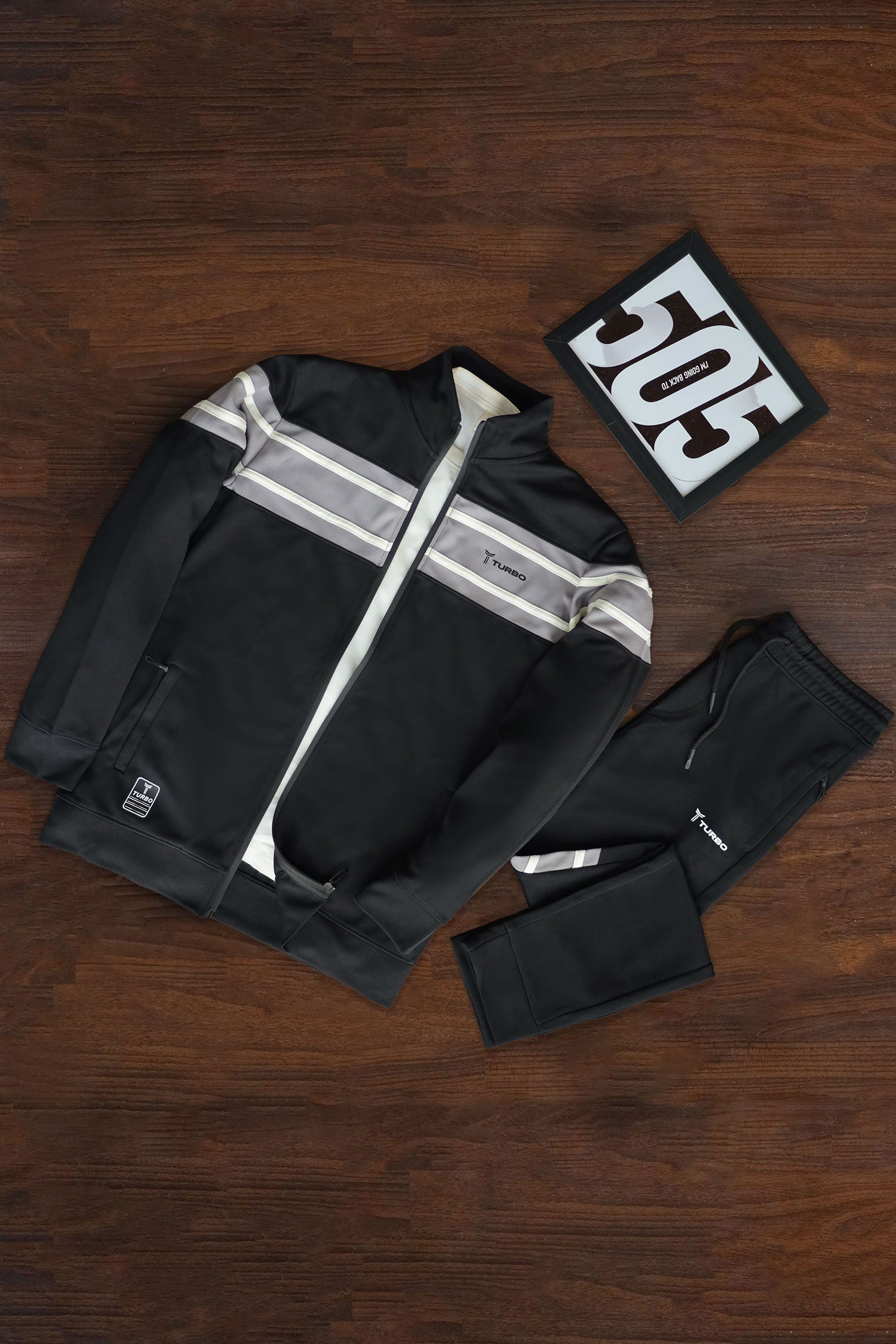 Turbo Color-Block Panel Standing Collar Zipper Tracksuit
