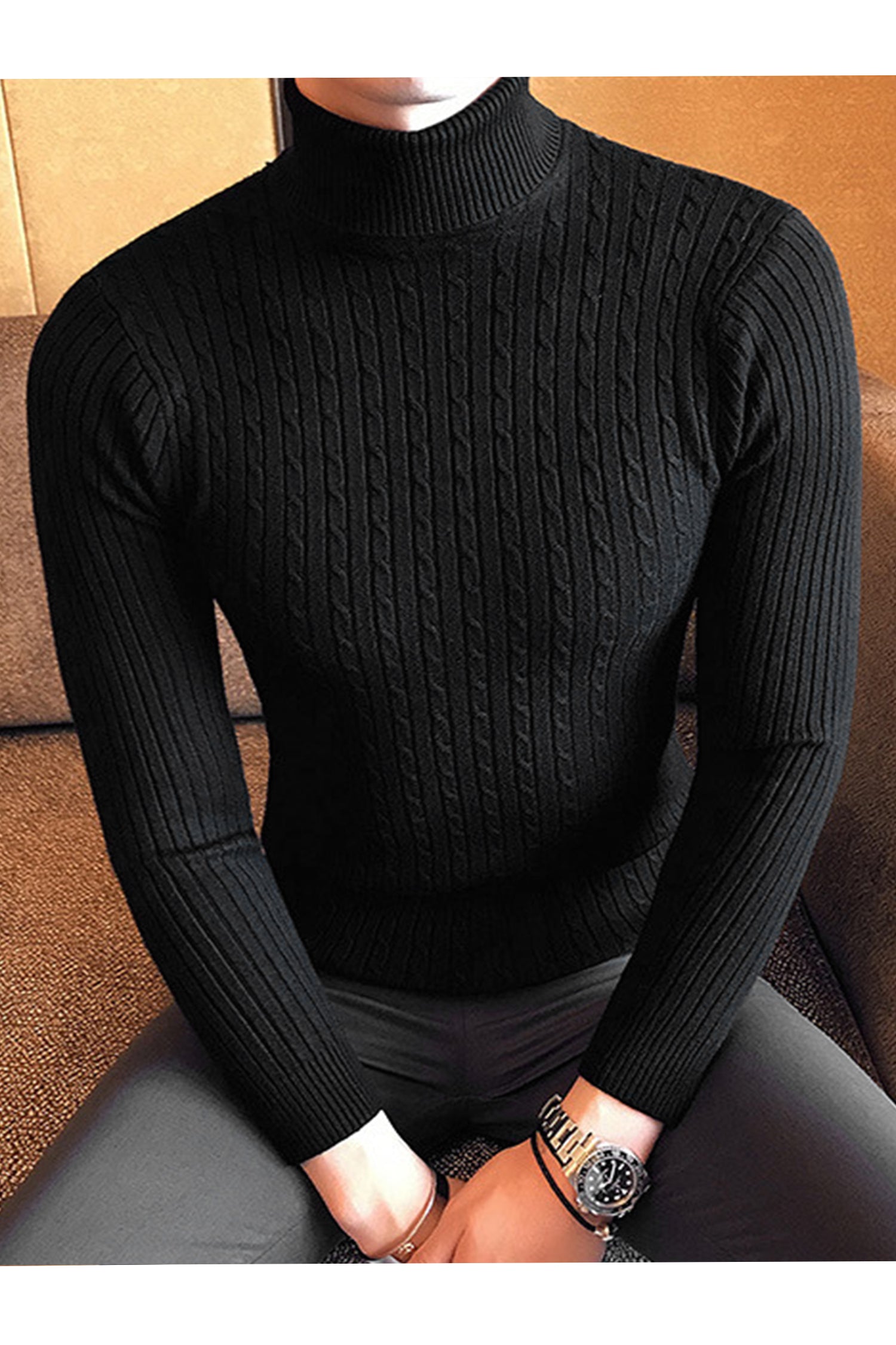 Textured Pattern Turtleneck Cashmere High Neck