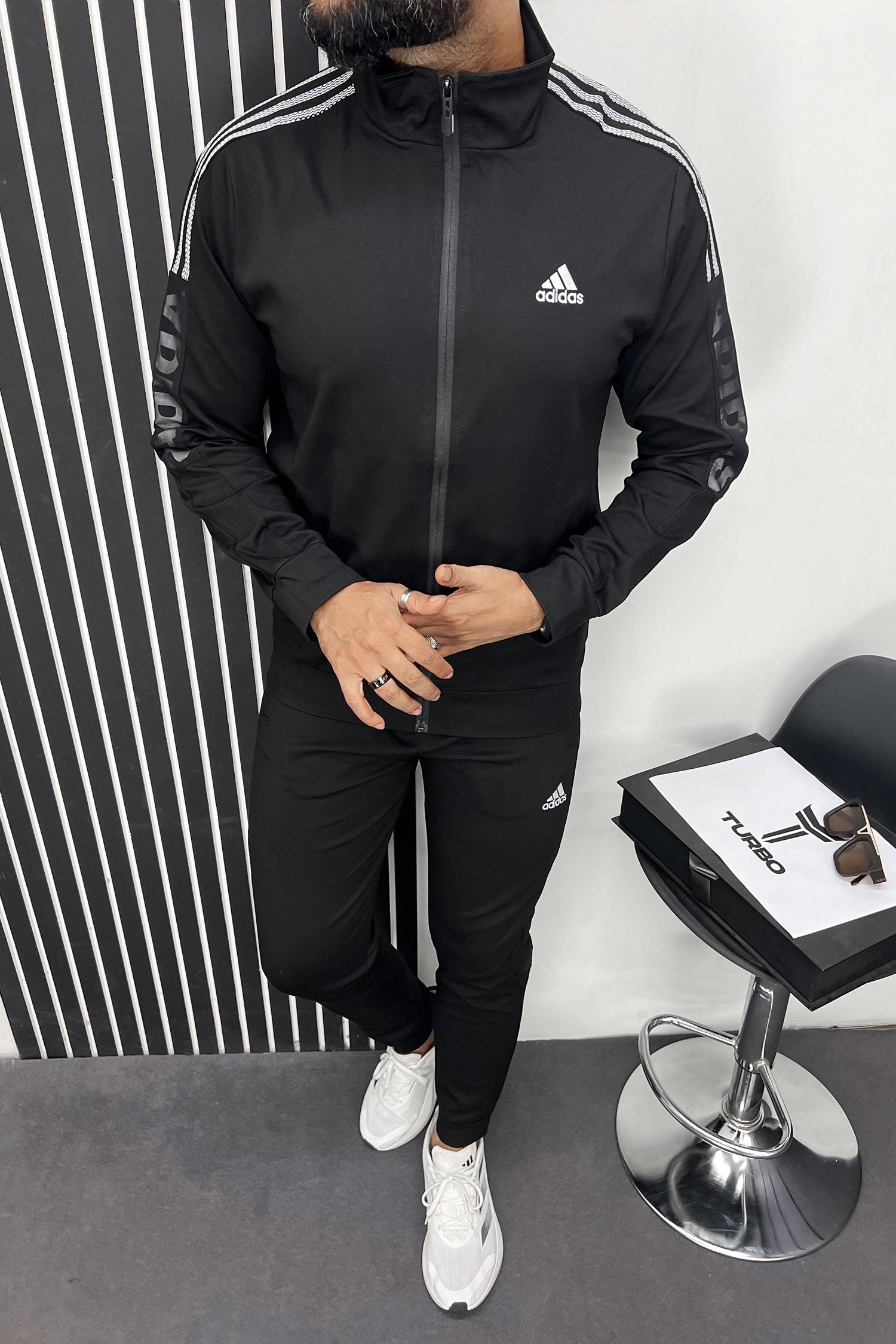 Adds Half Stripes Sportswear Men Zipper Tracksuit