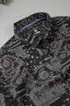 Turbo Retro Flower Motif Long Sleeve Cotton Casual Shirt In Black