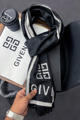 Givncy Monogram Blow Up Fine Wool Men Mufflers In Charcoal Black