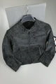 Snap-Button Closure Suede Leather Jacket In Black