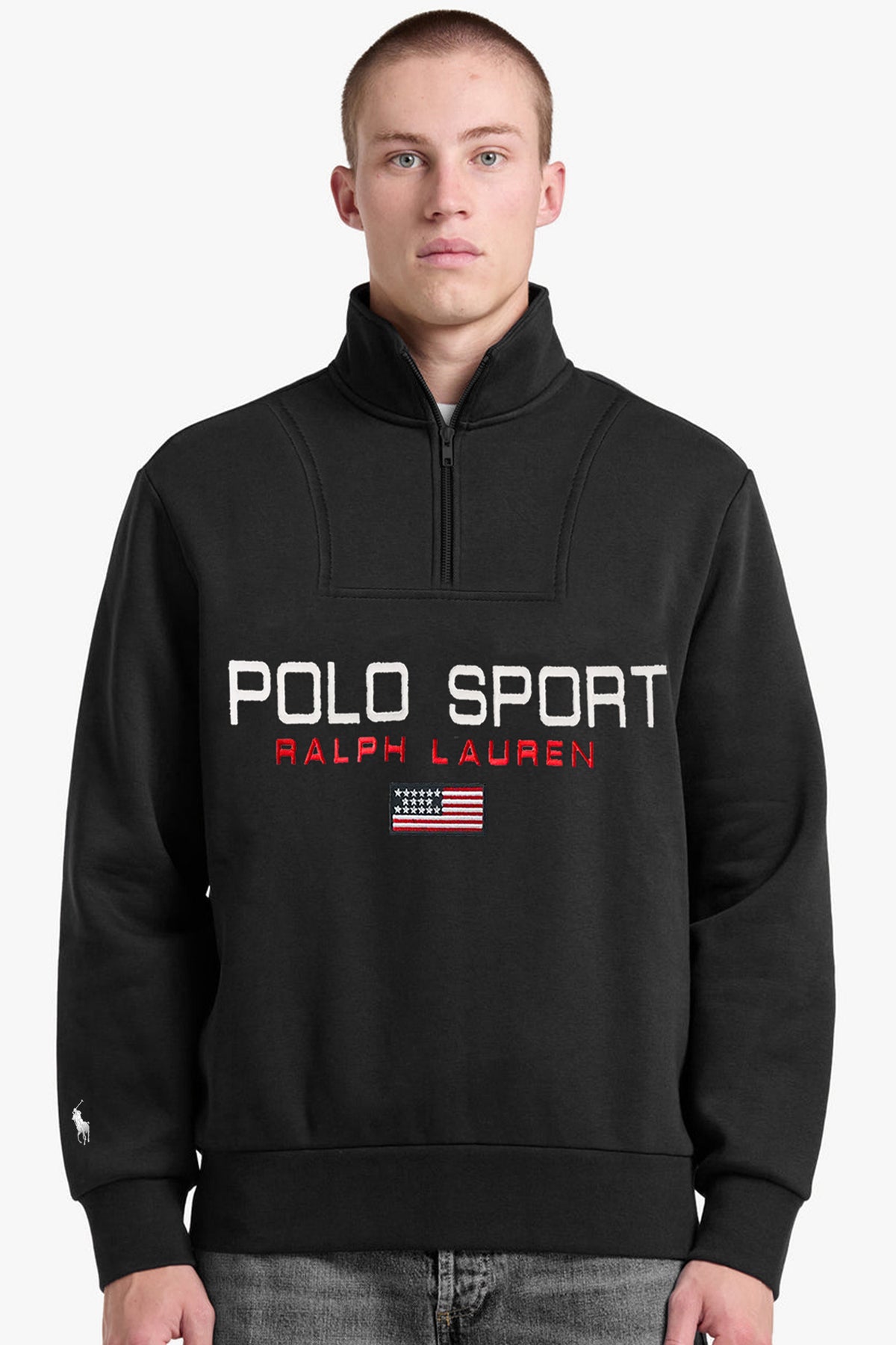 Polo RL Sport Half Zip Full Sleeves Men's Sweatshirt In Black