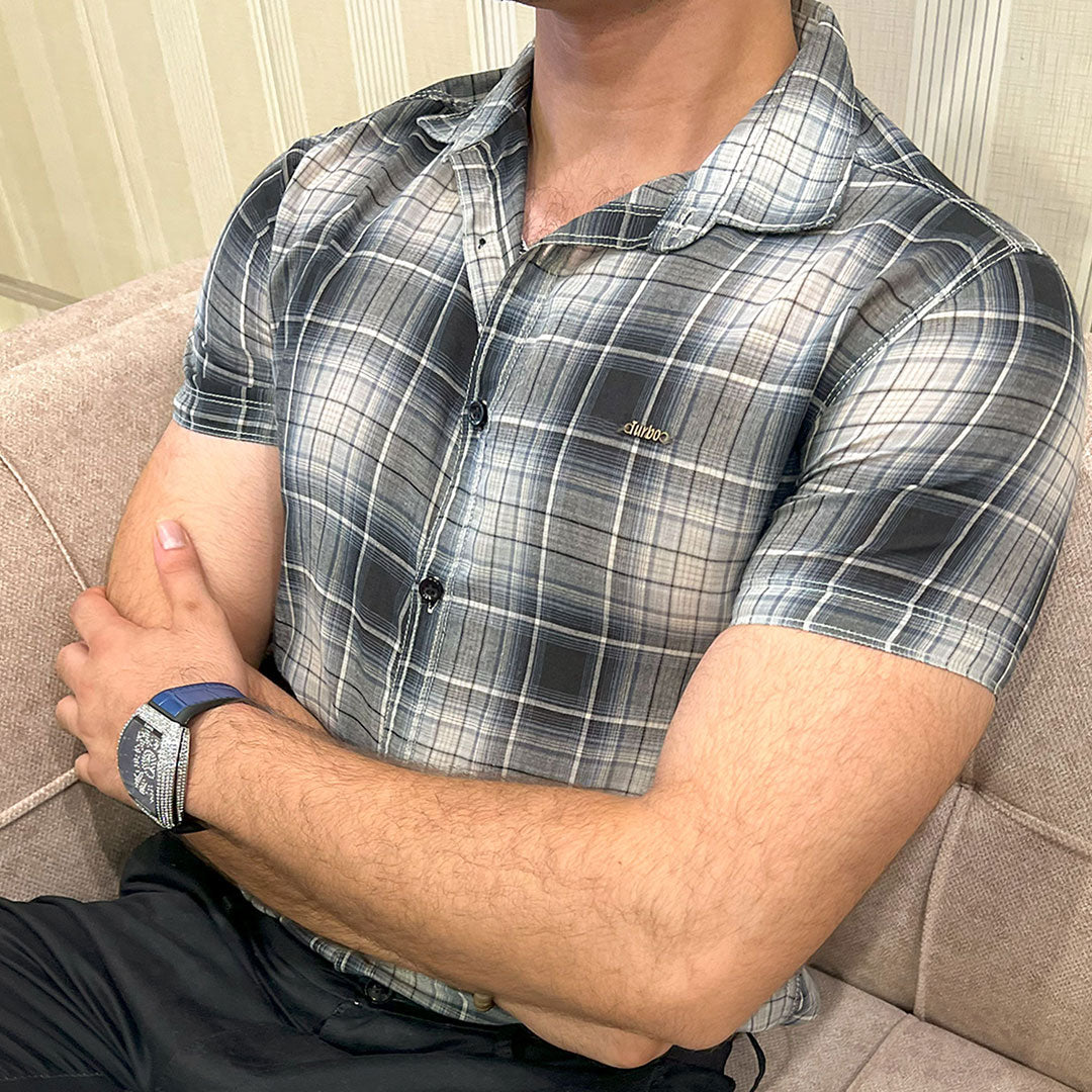 Turbo Classic Pattern Comfort Casual Shirt In Charcoal Black