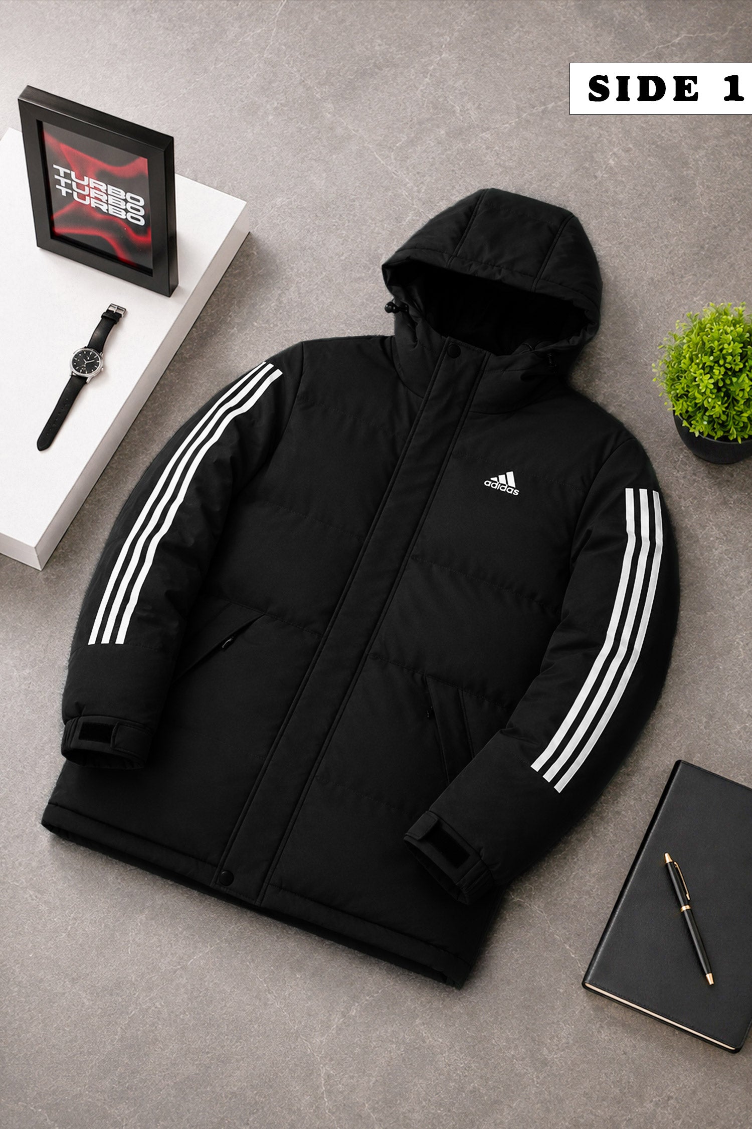 Adds Two-Way Hooded Insulated Imported Puffer Jacket In Black