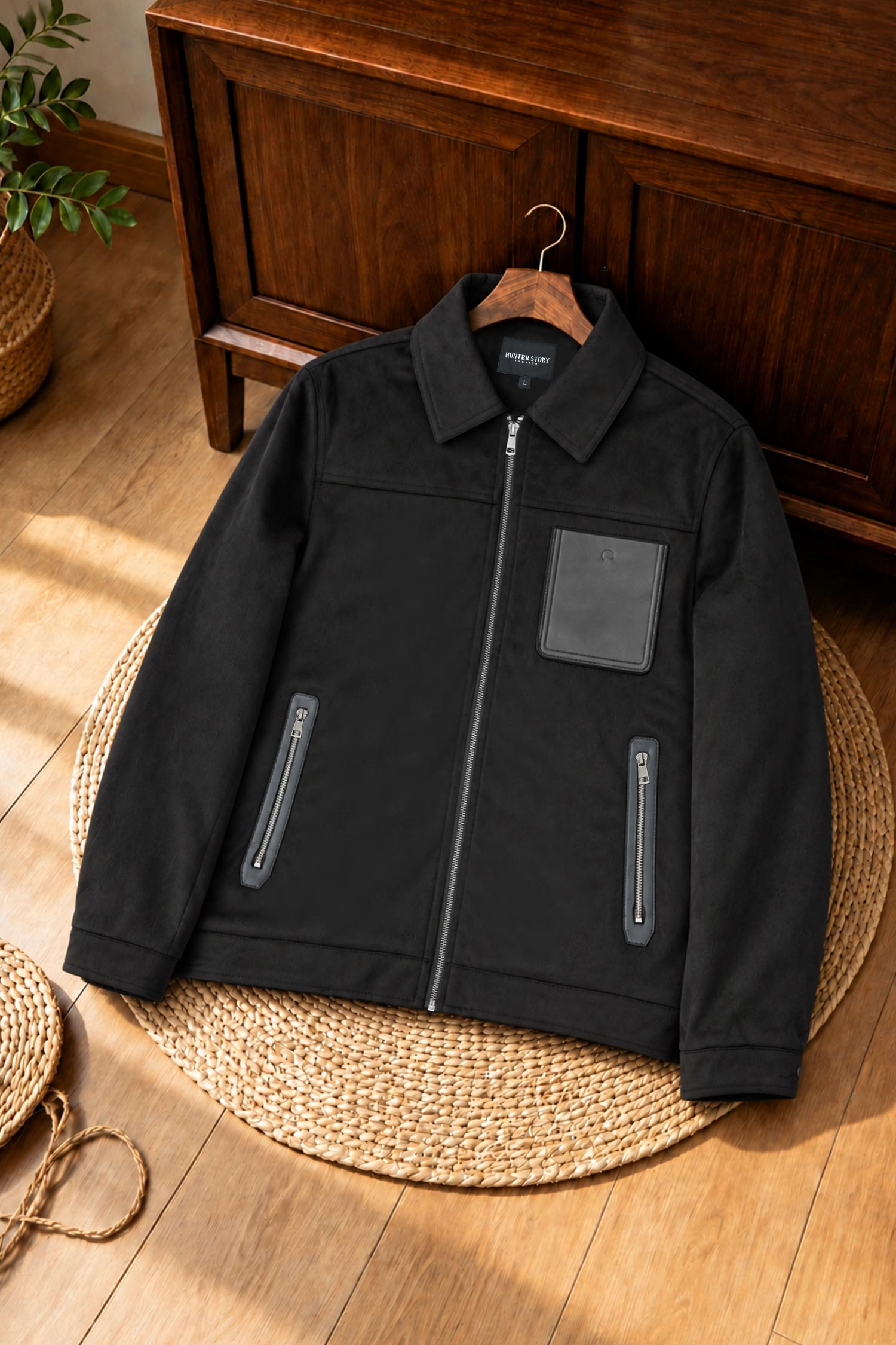 Turbo Classy Zip-Through Imported Men's Suede Jacket In Black