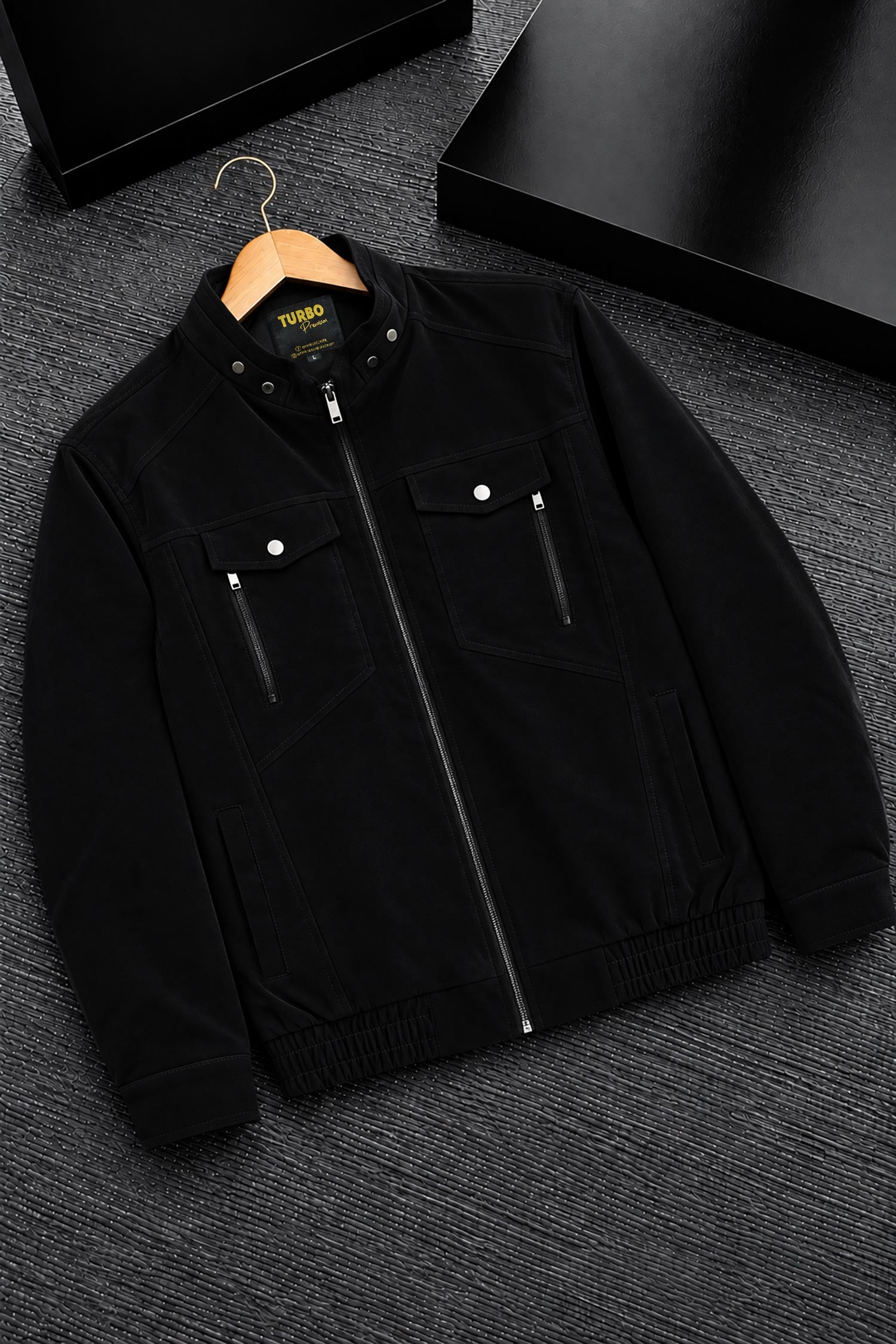 Turbo Light-Weight Bain Style Imported Suede Leather Jacket In Black