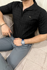 Turbo ShowOff Self Pattern Casual Shirt In Black
