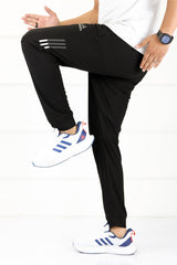 Adds Textured 3 Strip Line Poly Premium Sportswear Trouser in Black