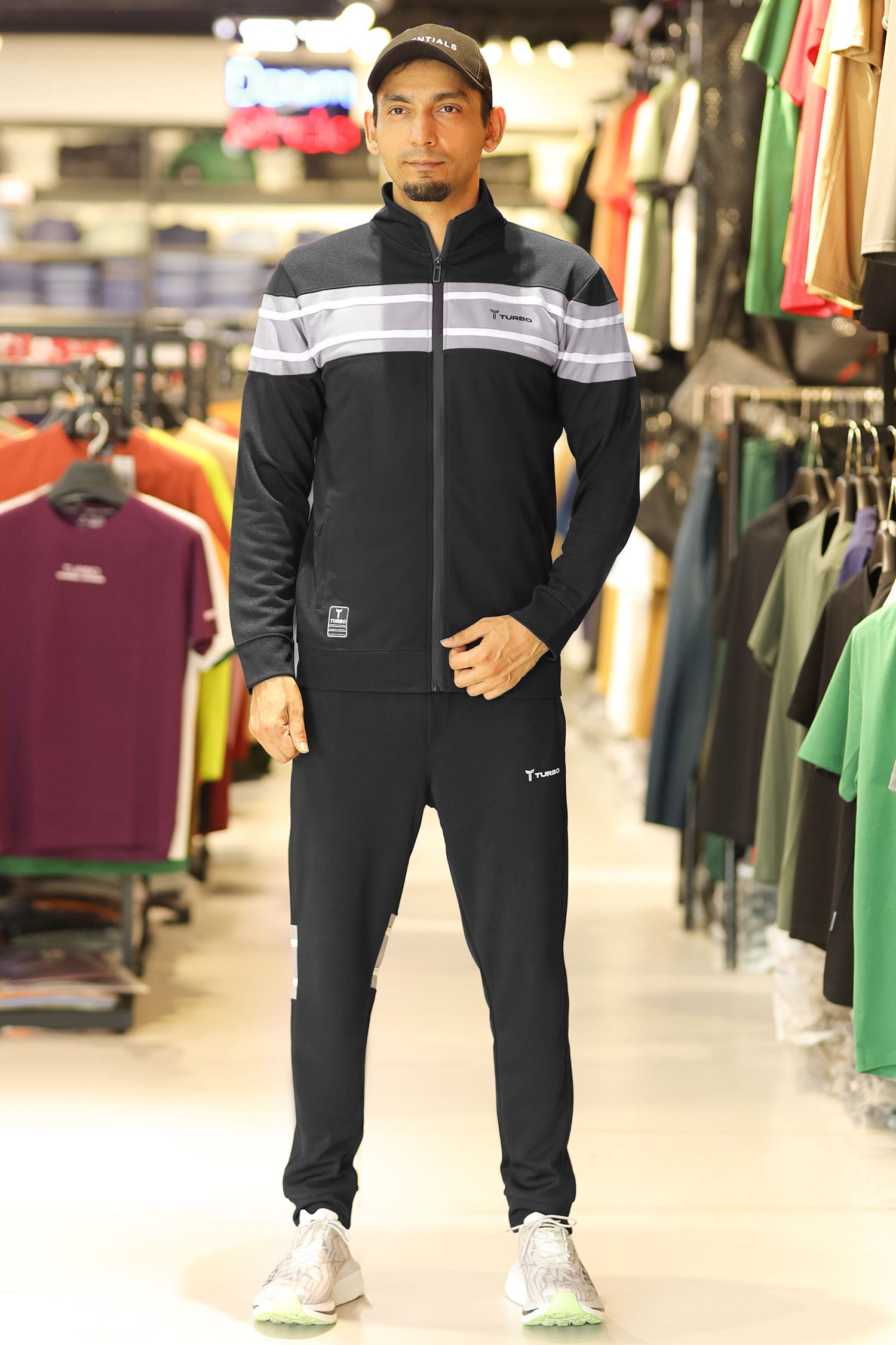 Turbo Color-Block Panel Standing Collar Zipper Tracksuit