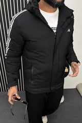 Adds 3 Stripe Double Sided Imported Puffer Jacket In Black