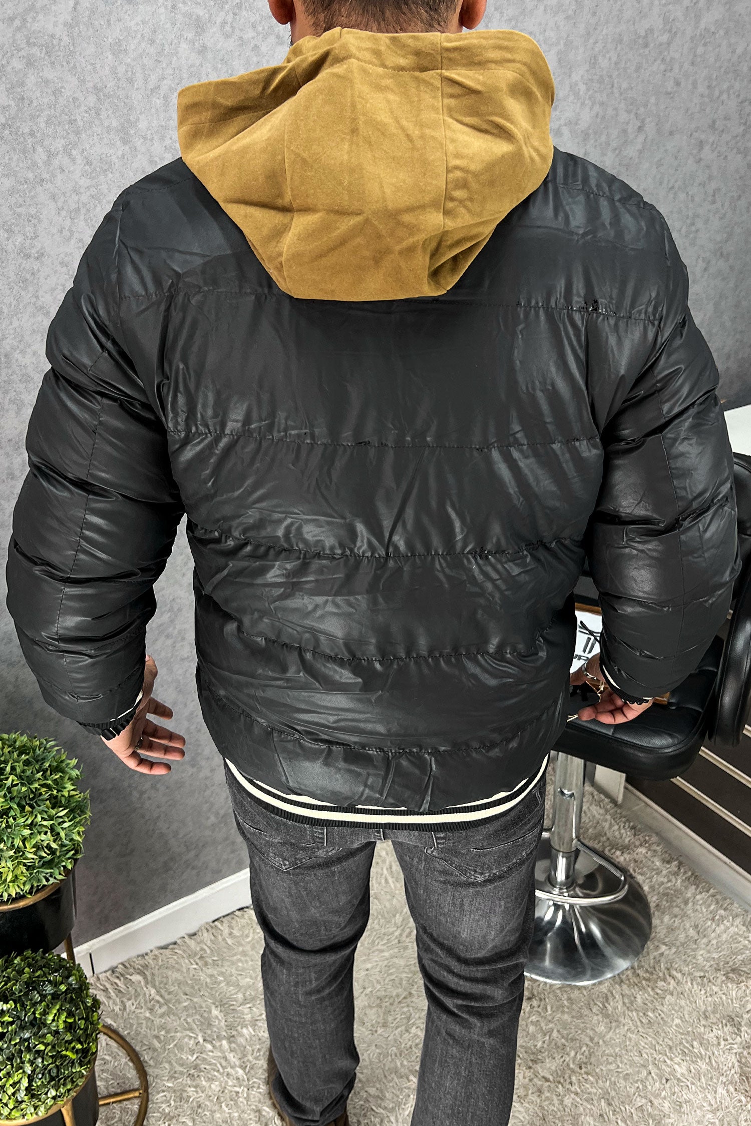 Rib Collar Hooded Padded Imported Puffer Jacket