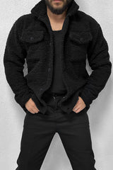 Turbo Pocket Style Sherpaa Fleece Light Weight Jacket In Black