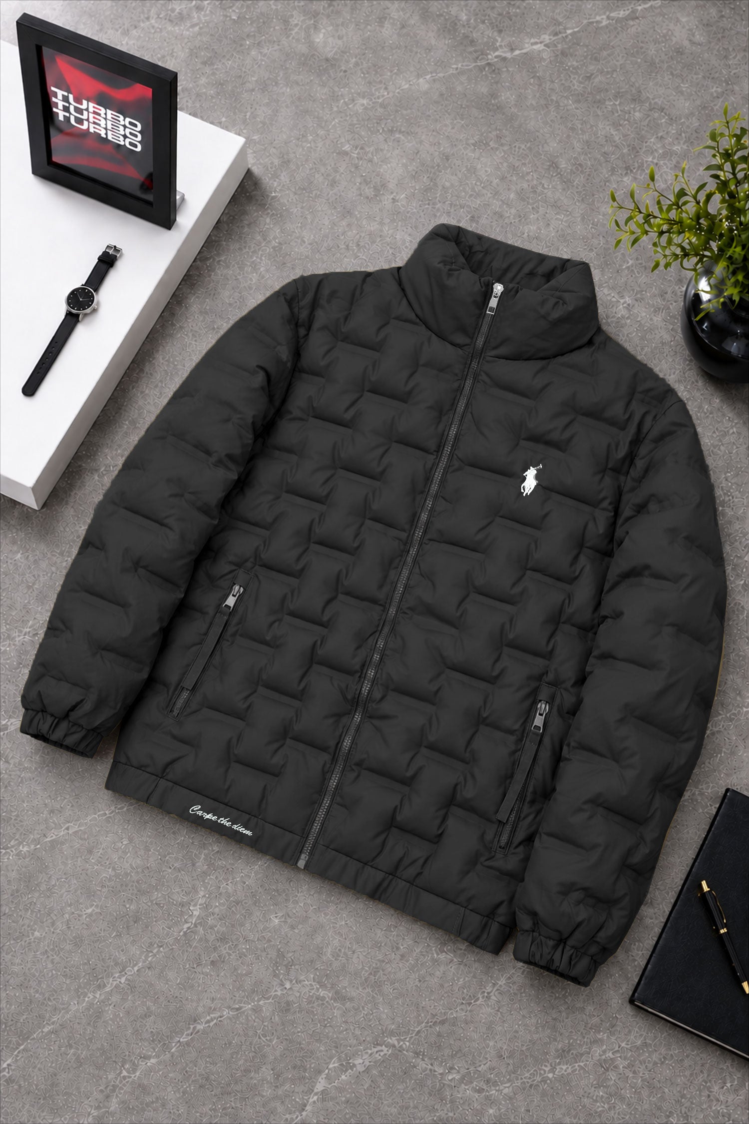 Polo Brick-Quilted Pattern Imported Puffer Jacket In Black