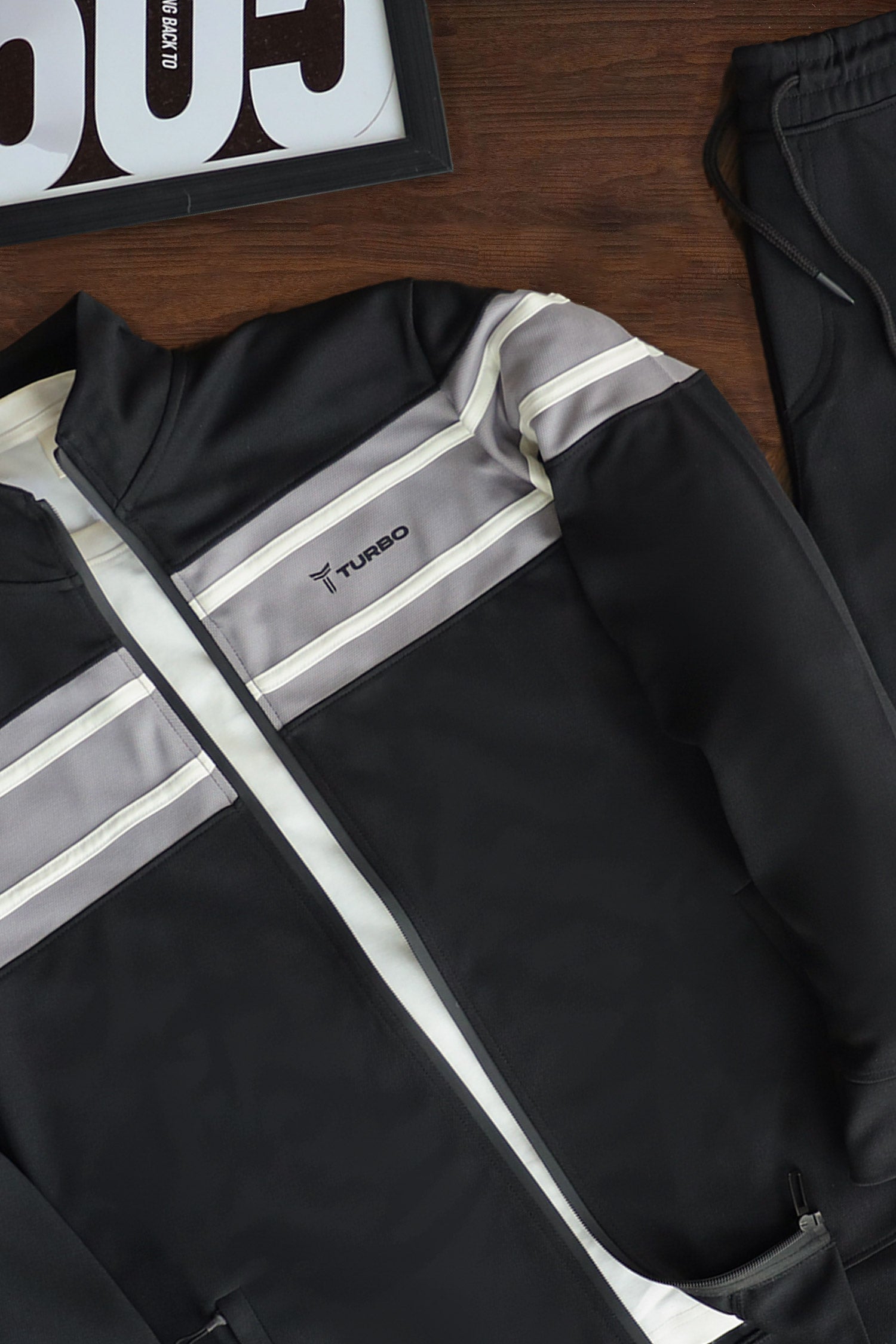Turbo Color-Block Panel Standing Collar Zipper Tracksuit