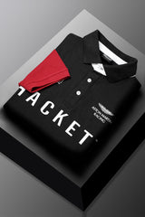 Hackt Lndon Aston Martin Racing Contrast Sleeve Men's Polo Shirt In Black