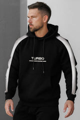 Turbo Panel Stripe Warm Fleece Hoodie In Black