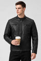 Men's Biker Style Imported Leather Jacket In Black