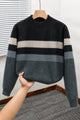 Bold Multi-Panel Colorblock Imported Round Neck Rabbit Wool Men's Sweater