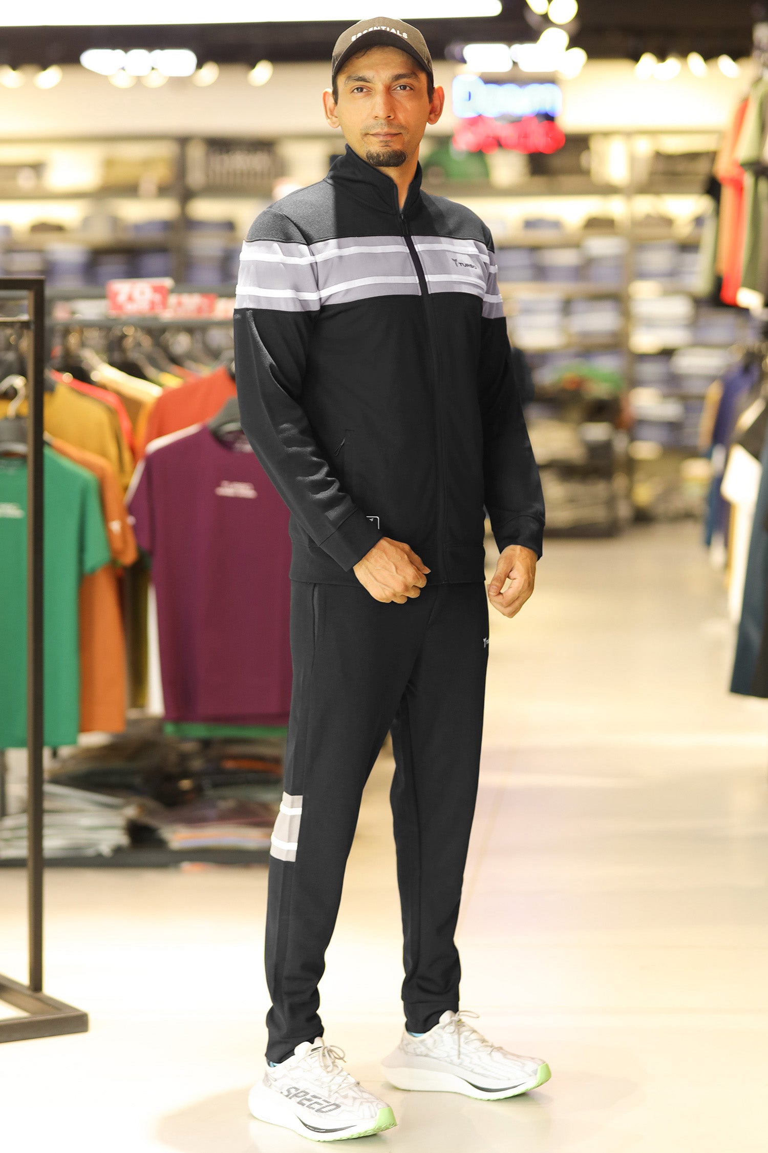 Turbo Color-Block Panel Standing Collar Zipper Tracksuit