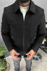 Button Pockets Design Imported Men's Woolen Jacket In Black