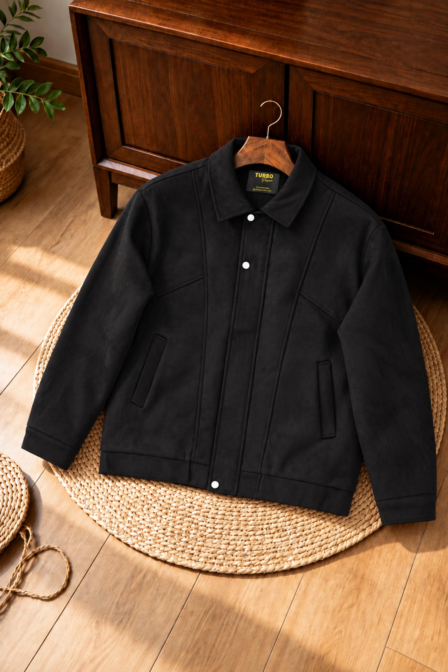 Turbo Hudson Collared Imported Men's Suede Jacket In Black