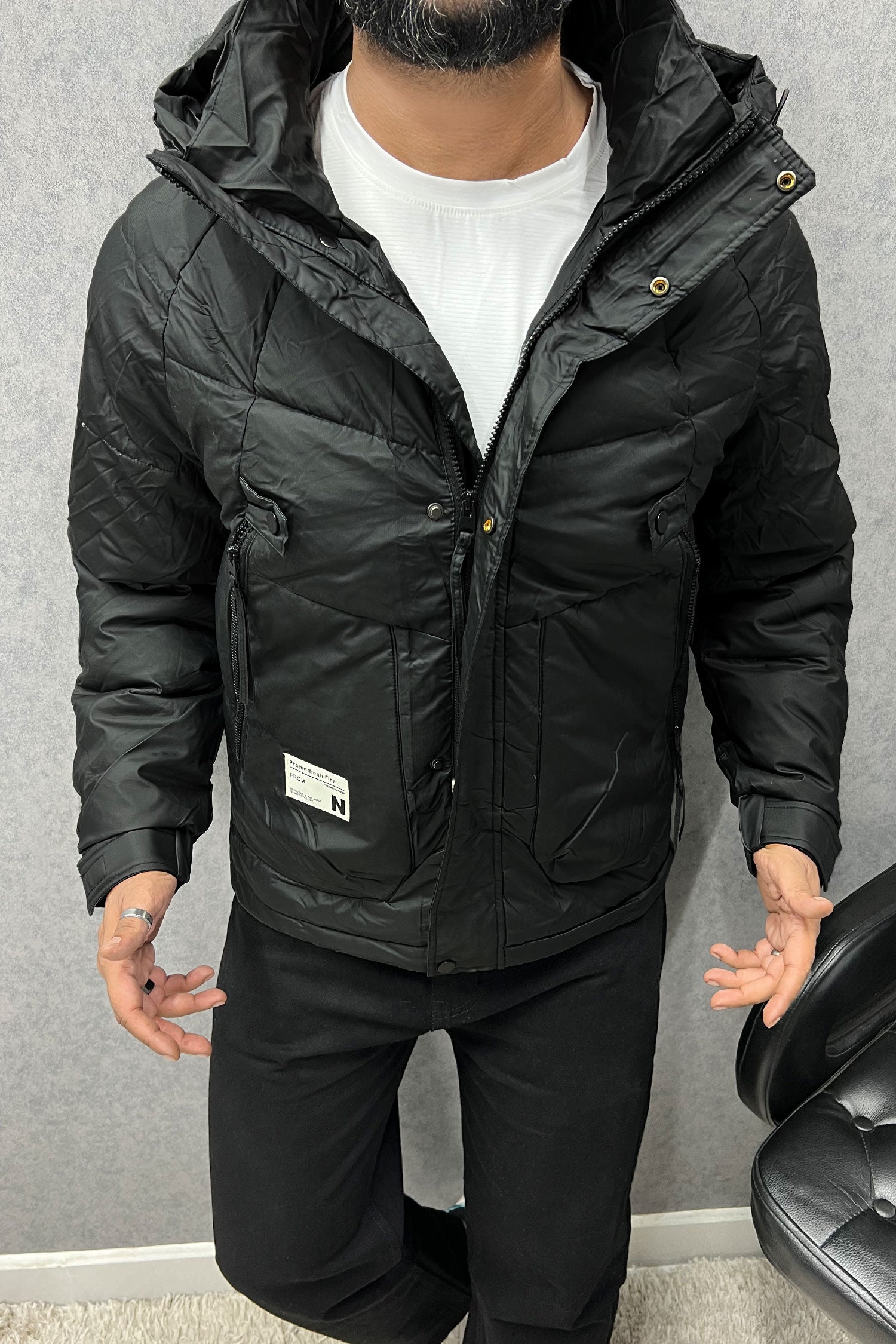 Belt Cliped Zipper Pocket Padded Imported Puffer Jacket