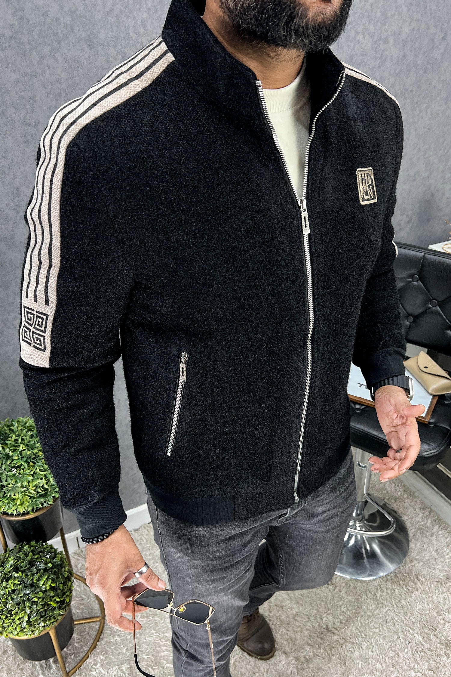 Stripes Panel Premium Imported Men's Woolen Jacket