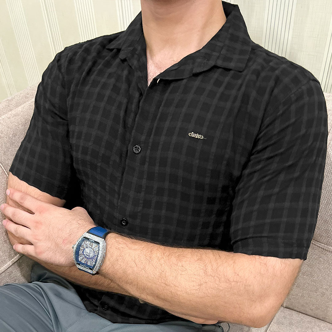 Turbo Premium Lightweight Half Sleeve Casual Shirt In Black